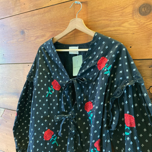 Sissel Edelbo Black Embroidered Rose Pattern Shirt Top - Size S - 0304HJ