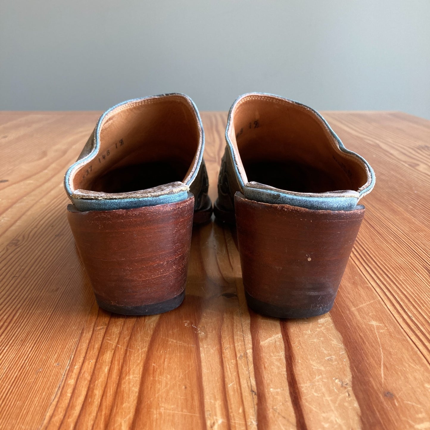 The Old Gringo Green Gray Studded Western Mules Shoes - Size 37 / 7 - 0527KM