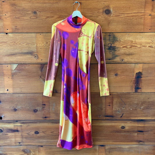 Tyler McGillivary Warm Tones Silky Cut Out Midi Dress - Size S - NEW 1201CC