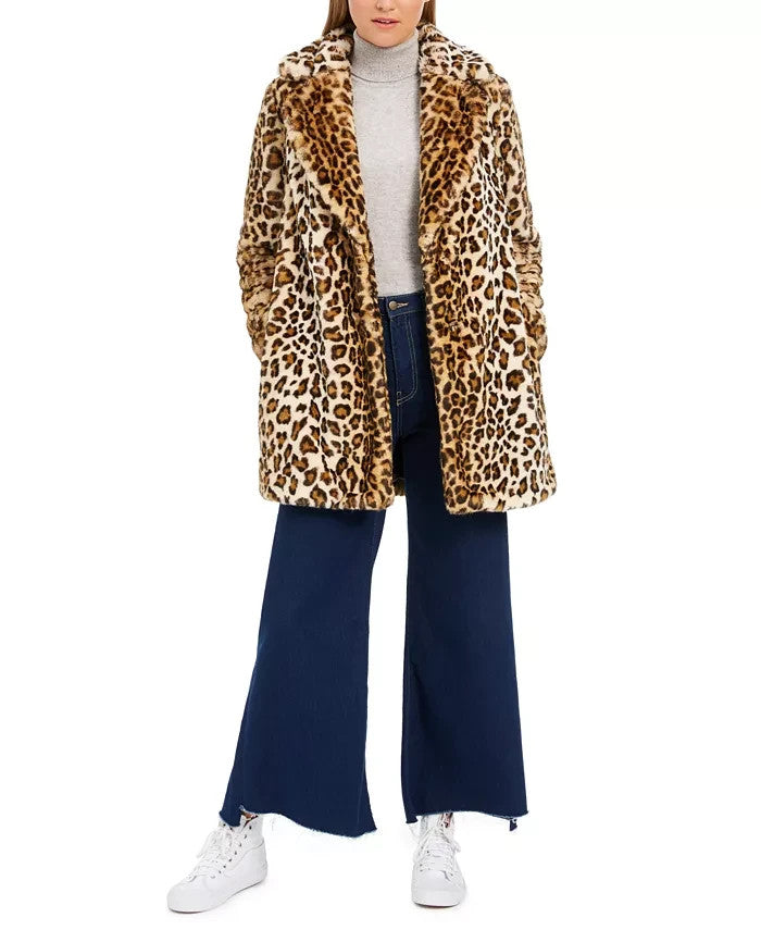 M - Calvin Klein Faux Fur Clasp Front Leopard Printed Luxurious Coat 0222LR