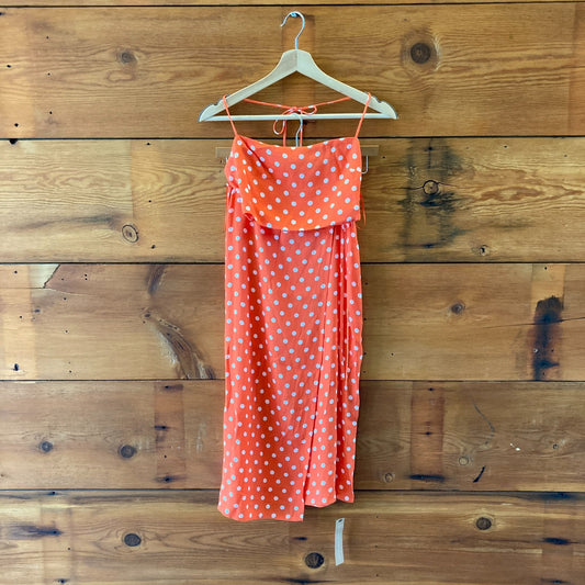 Reformation Orange Polka Dot Two Piece Voyage Skirt & Top - Sz 0 - NEW - 0515CJ