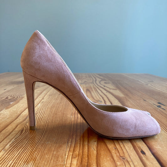 Stuart Weitzman Tan Suede Leather Peep Toe Stiletto Heels - Size 7.5 - 0716AF