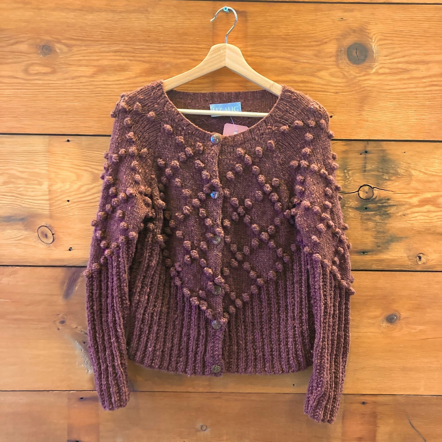 XS - Liz Alig $220 Brown Handknit Wool Jill Button Up Cardigan Sweater 0606RO