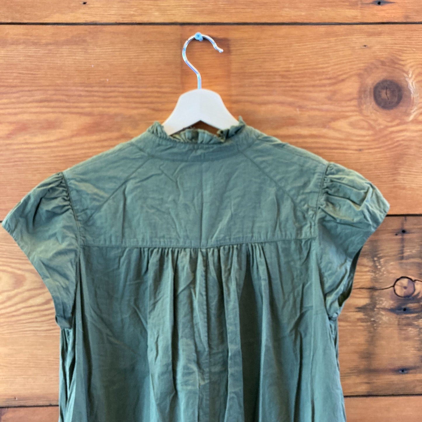 A Shirt Thing Army Green Cotton V Neck Cap Sleeve Maxi Dress - Size M - 4427SC