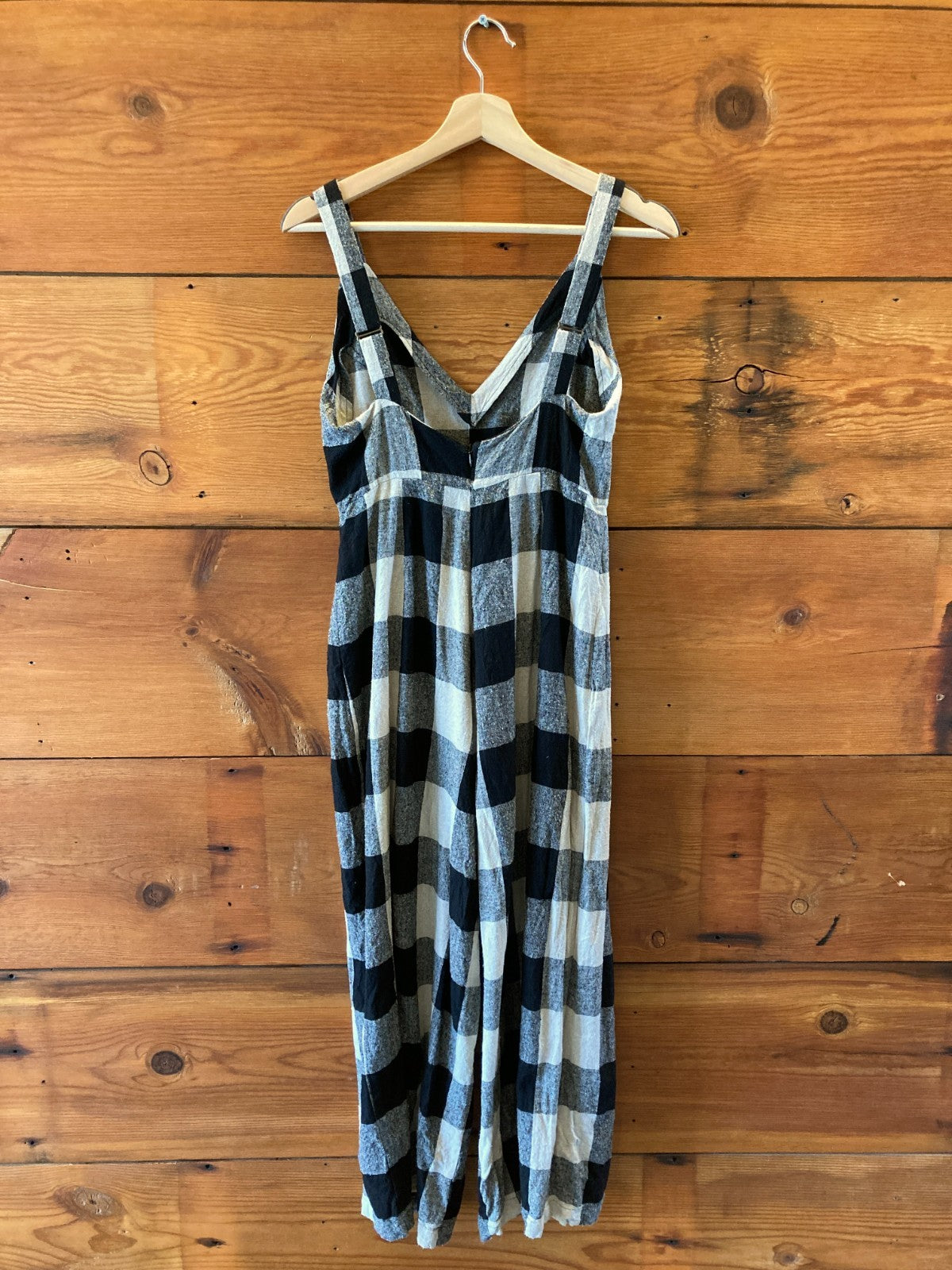 Ali Golden Black Plaid Sleeveless Wide Leg Raw Silk Jumpsuit - Size S - 0312IG