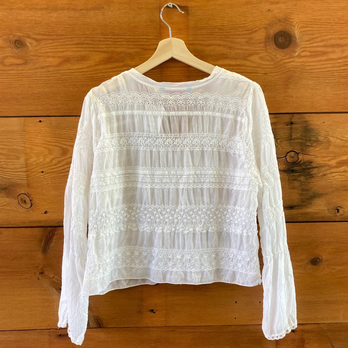 Johnny Was White Embroidered V-Neck Button Up Long Sleeve Top - Size L - 0320JS