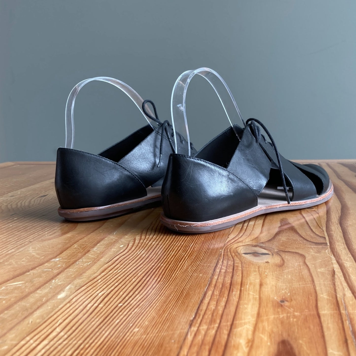 7.5 - Loeffler Randall Black Leather Willa Pointed Lace Up Flats Shoes 0619SM