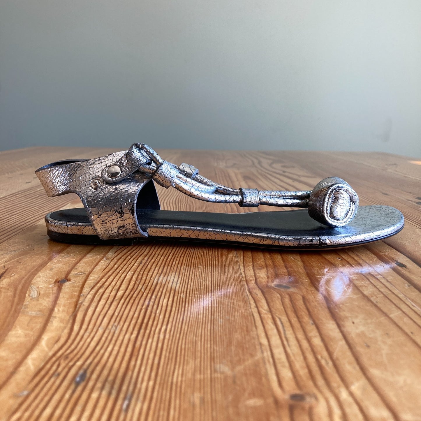 Isabel Marant Silver Crackled Leather Jarley Tulip Sandals - Size 39 - 0706AV