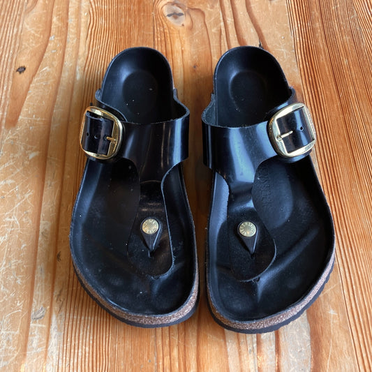 Birkenstock Black Patent Gizeh Big Buckle Sandals - Size 40 / 9.5 - 0920PW