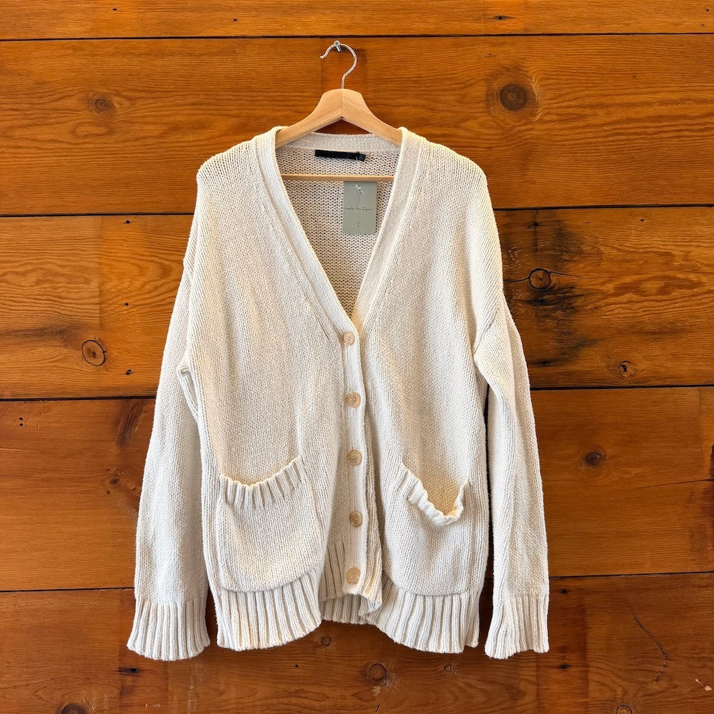 Jenni Kayne White Cotton Knit Button Front Cardigan Sweater - Size L - 0815CJ