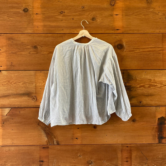 XS - Doen Blue & White Striped Organic Cotton Button Up Flowy Shirt Top 0606RO
