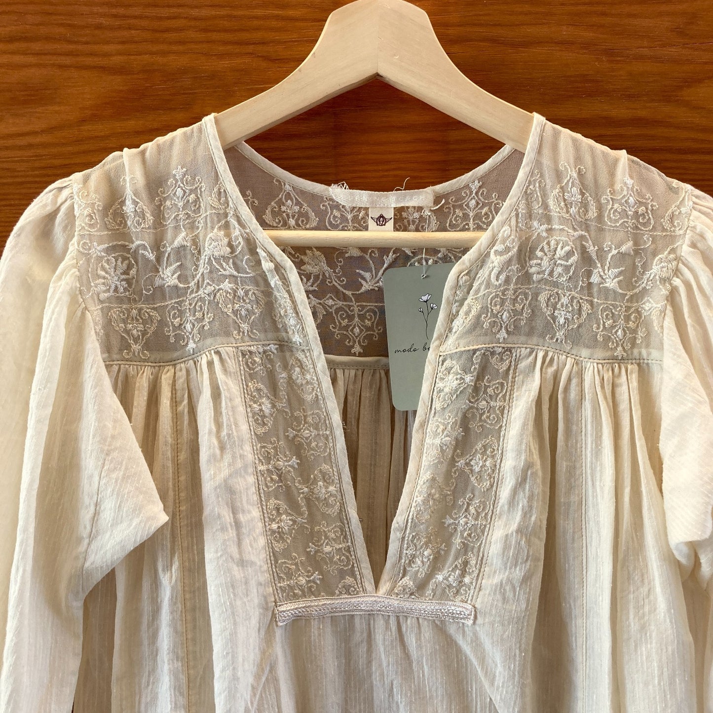 Burning Torch Ivory White Lace Neckline Boho Flowy Dress - Size XS - 1002MG