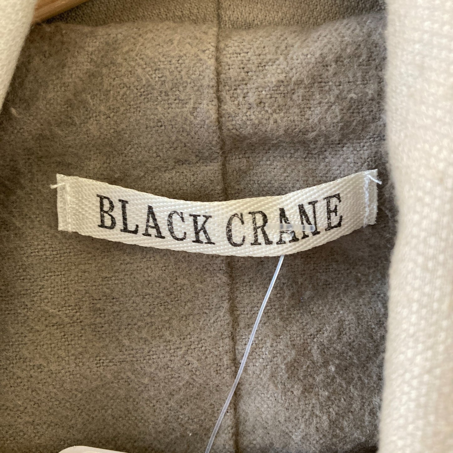 M - Black Crane Tan Open Front Draped Shawl Lagenlook Lined Trench Jacket 0416JW