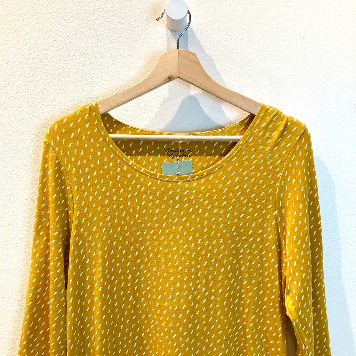 Gudrun Sjoden Yellow White Dash Print Long Sleeve Jersey Dress - Size S - 0320JS