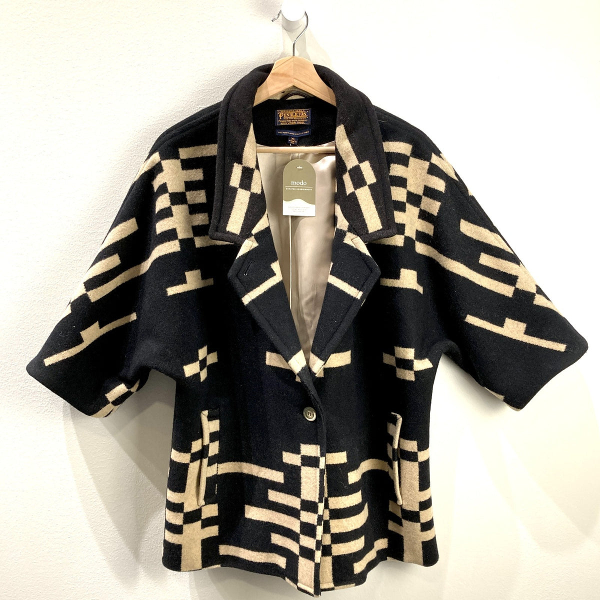 Pendleton Portland Collection Black & Tan Patterned Wool Coat - Size XL - 0316ND