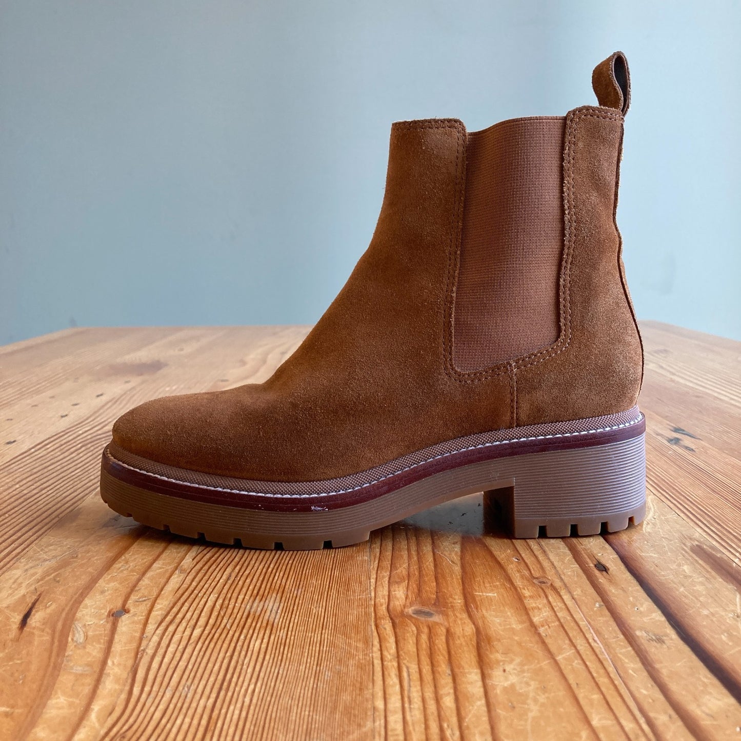 Tory Burch Chestnut Brown Suede 50mm Chelsea Lug Boots - Size 8 - 1103ES