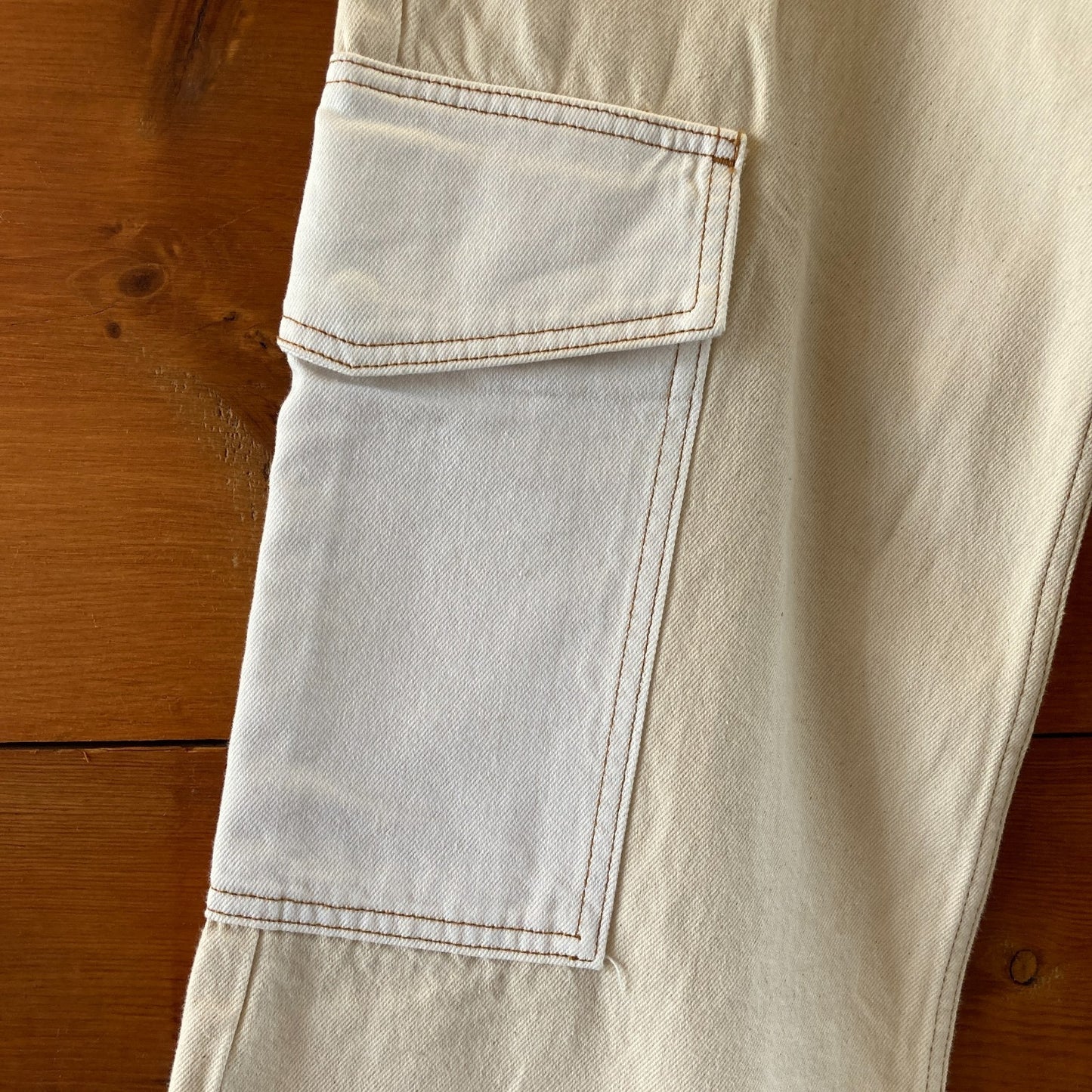 Ganni Ecru Denim Angi Egret Wide Leg Cargo Pants - Size 29 - 0204MP