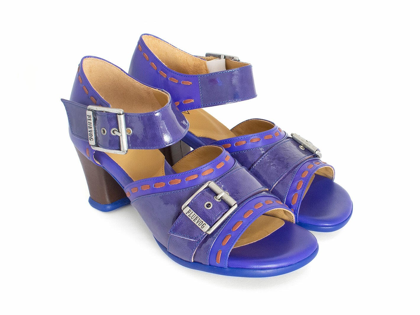 10 - John Fluevog Purple Leather Stitched Open Toe Renee Heels Shoes 1008CR