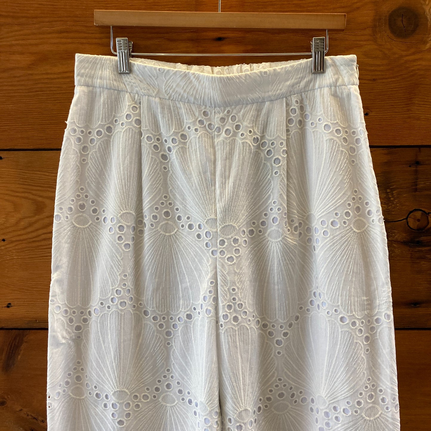 Corey Lynn Calter White Embroidered Eyelet Lined Summer Pants - Size L - 0924GC