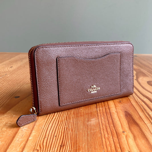 Coach Saddle Brown Crossgrain Leather Zip Around Accordion Wallet 0715DP