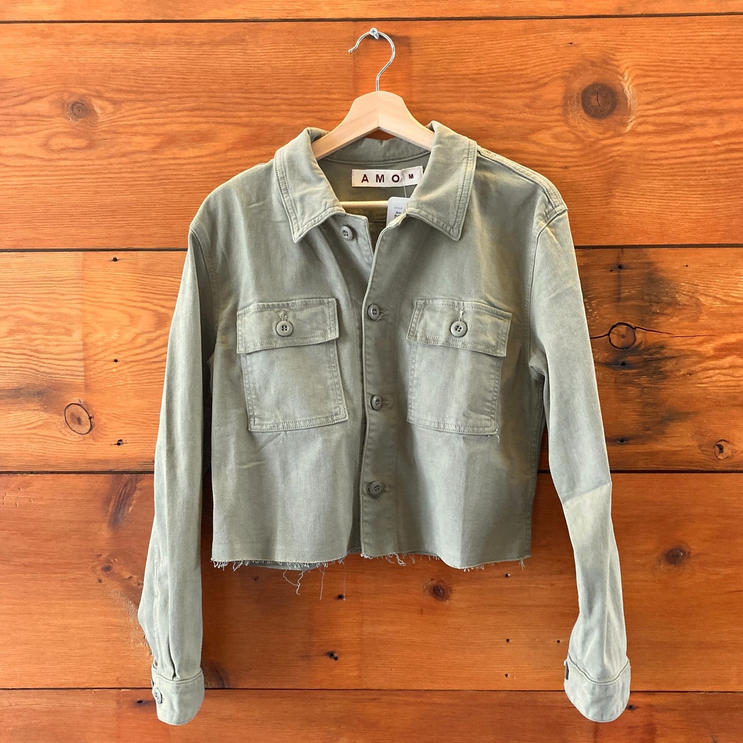 Amo $250 Green Button Up Cut Off Frayed Hem Carly Jacket - Size M - 4427SC