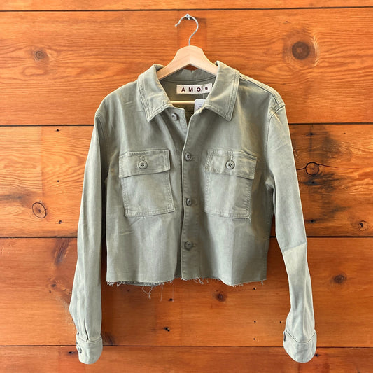 Amo $250 Green Button Up Cut Off Frayed Hem Carly Jacket - Size M - 4427SC