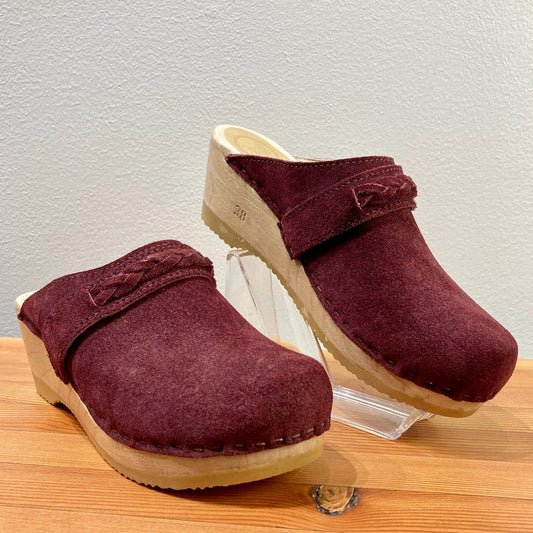 No 6 Store Burgundy Suede Wedge Slip On Clogs Shoes - Size 38 / 7.5 - 1209BM