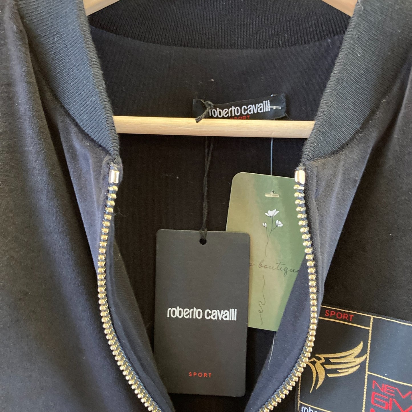 XL - Roberto Cavalli Black NEW POWER Sporty Chenille Crop Bomber Jacket 1215KM