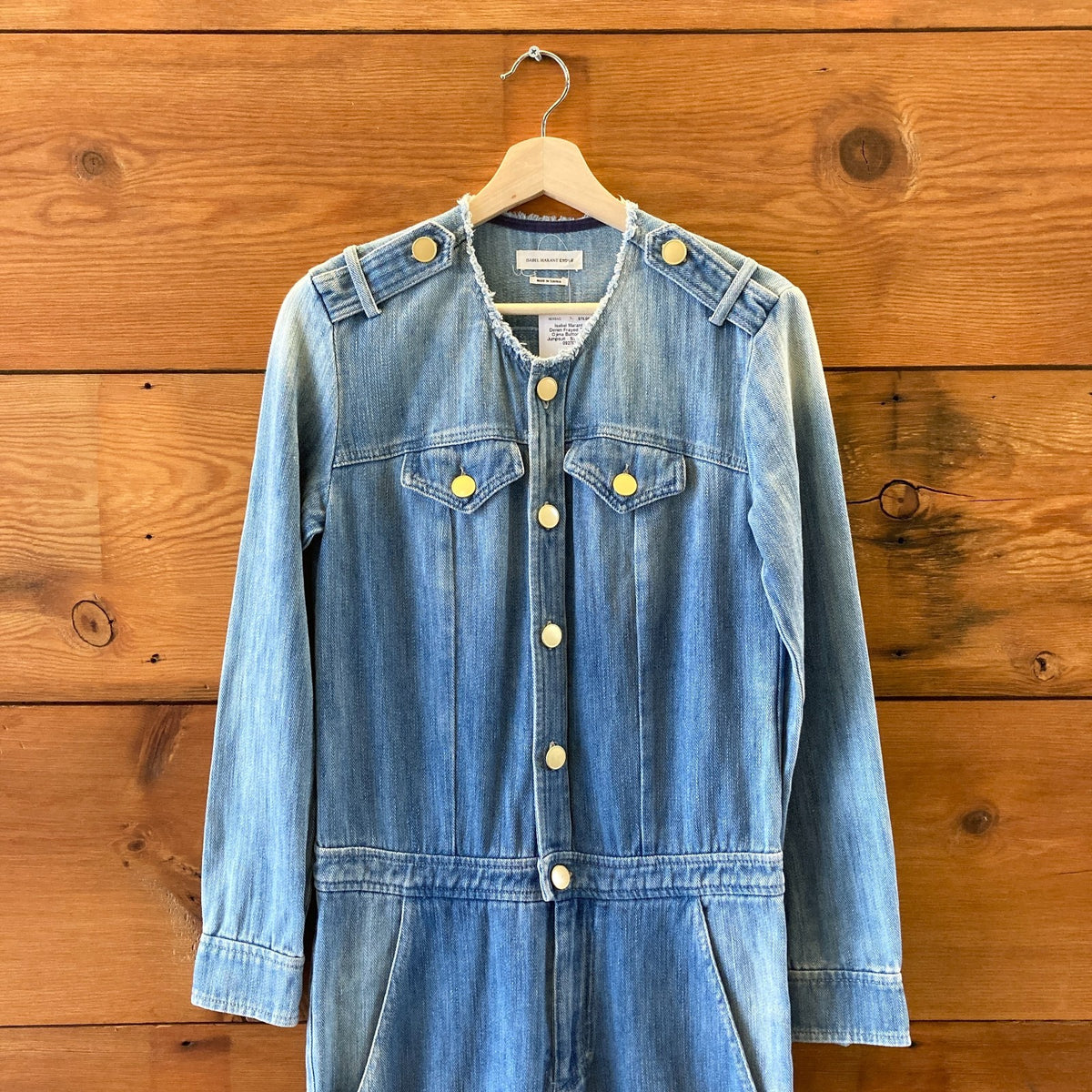 Isabel Marant Denim Frayed Trim Ojima Button Up Jumpsuit - Size 36 / S - 0927EK