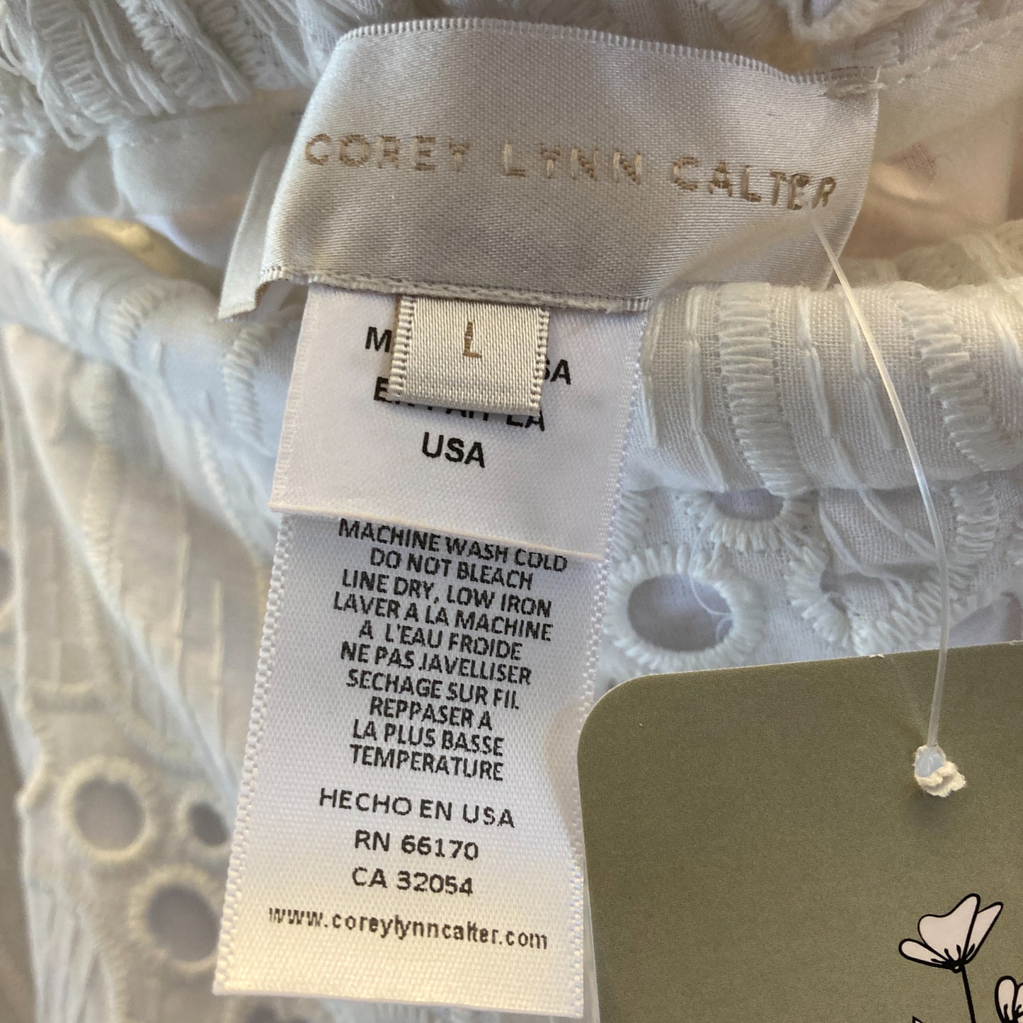 Corey Lynn Calter White Embroidered Eyelet Lined Summer Pants - Size L - 0924GC