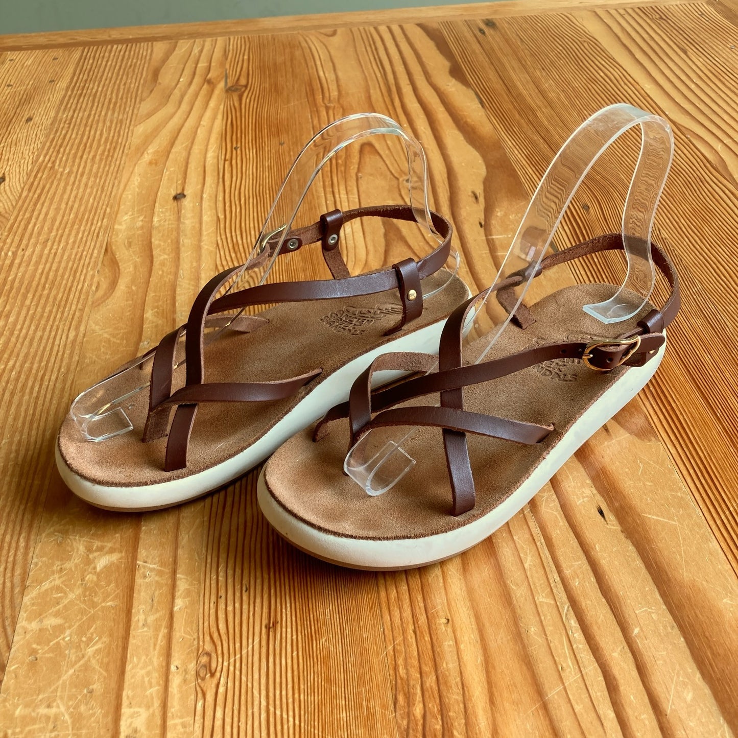 Ancient Greek Brown Leather w/ White Chunky Sole Sandals - Size 37 - 0504SL