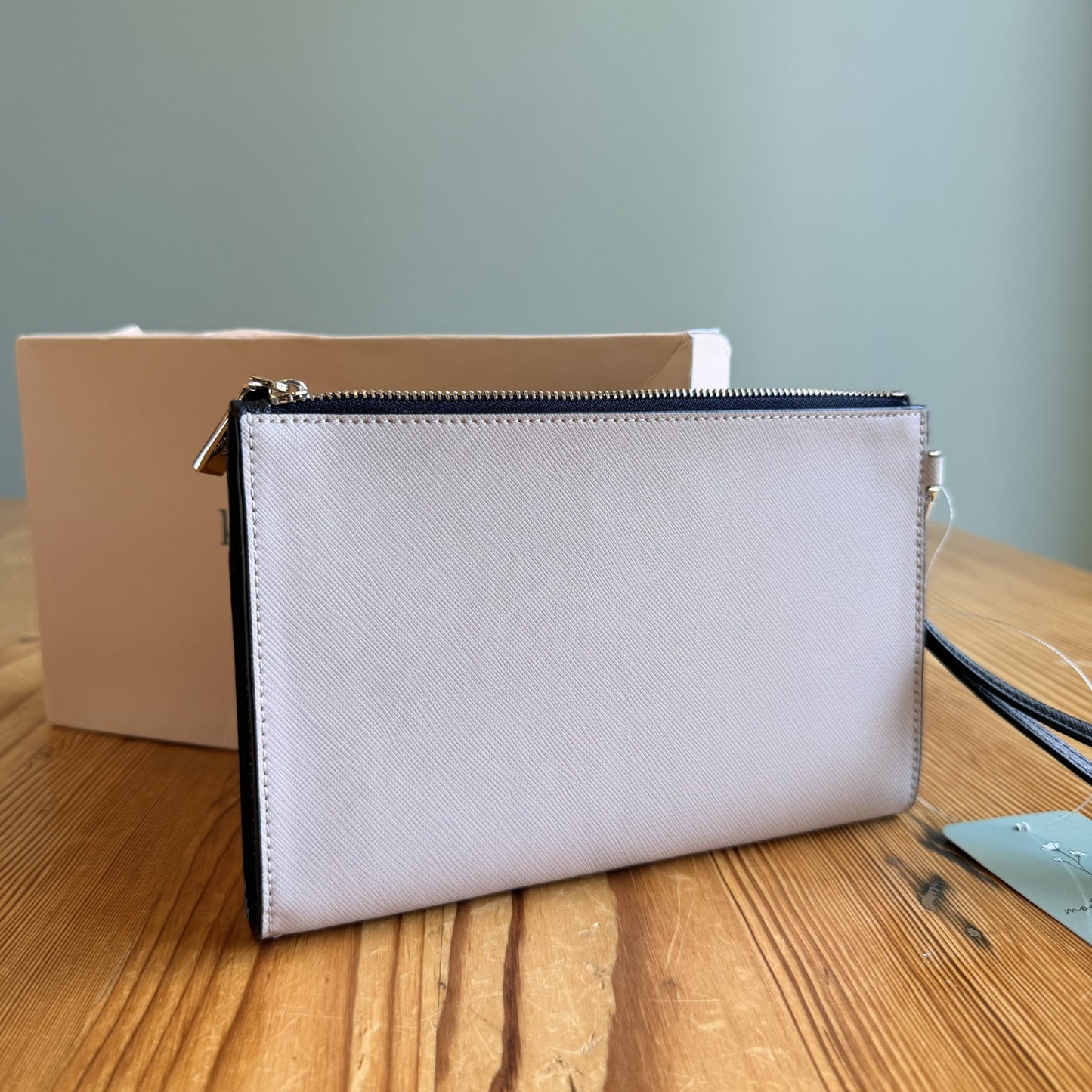 Kate Spade Black Tan Saffiano Leather Zip Top Wristlet Purse - NEW - 1107MJ