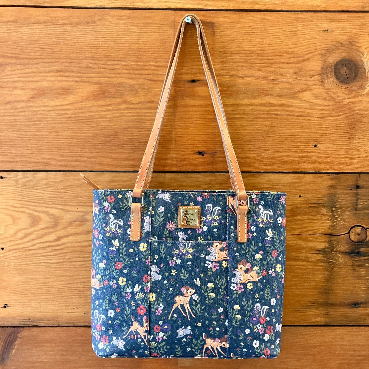 Dooney & Bourke Navy Bambi Thumper Floral Disney Parks Tote Bag Purse 0210AM