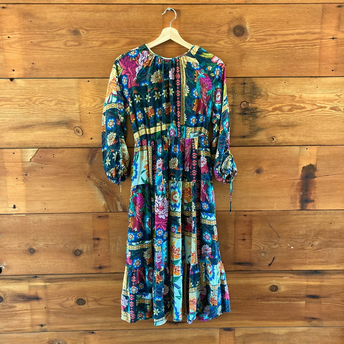 Johnny Was Floral Print Silk Brona Long Sleeve Midi Dress - Size S - 0514CP