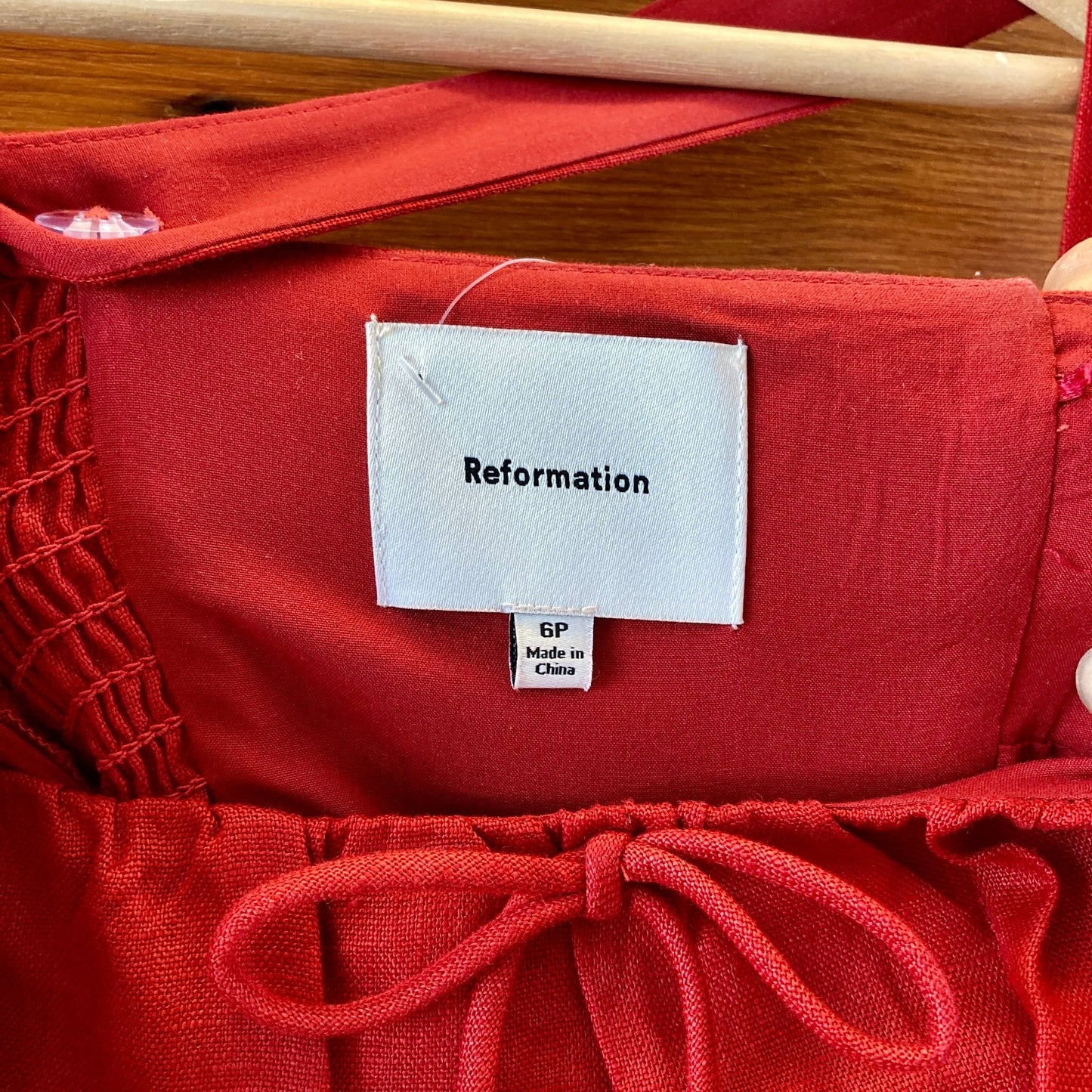 Reformation $278 Red Linen Smocked Balia Midi Dress - Size 6 Petite - 0607AB