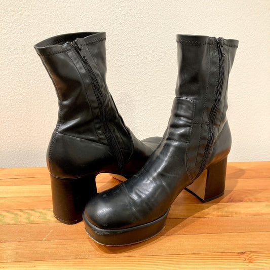 Silent D Black Otto Stretch Faux Leather Platform Boots - Size 42 / 11 - 0530JF