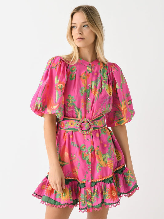 Farm Rio Anthropologie Pink Delicate Fruit Garden Mini Dress - Size L - 0418KC