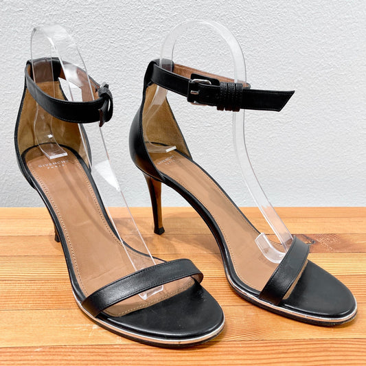 Givenchy Black Leather Ankle Strap Stiletto Heels Sandals - 37.5 / 7 - 0129LH