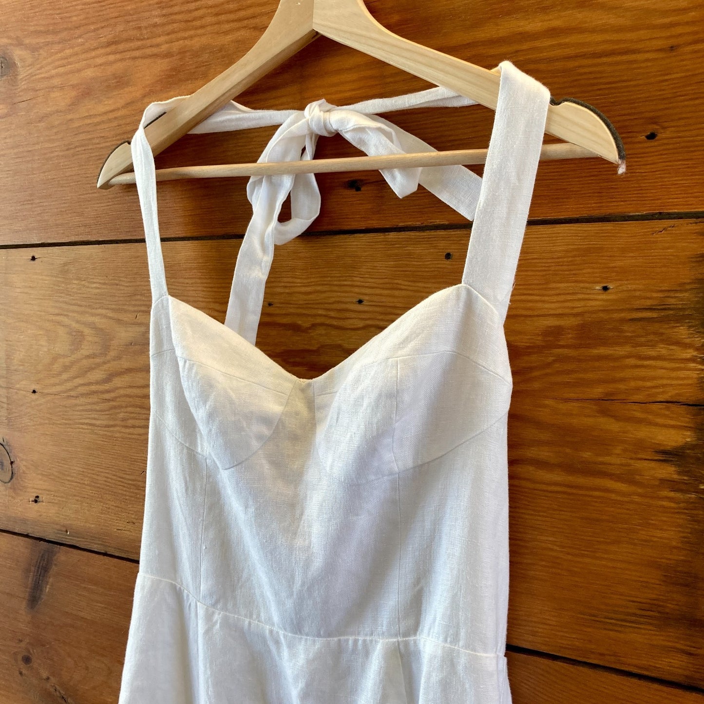 Reformation $298 White Linen High Slit Tala Halter Dress - Size 6 - 0607AB