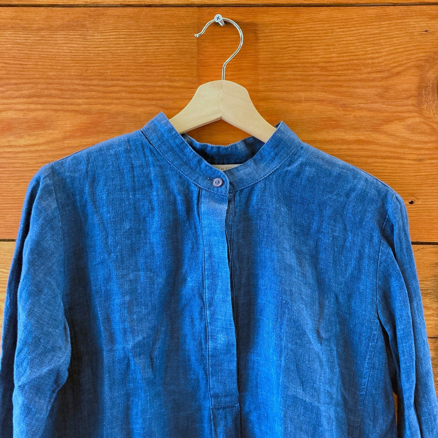 Eileen Fisher NEW Blue Organic Linen Long Sleeve Shift Dress - Size XS - 1125KG
