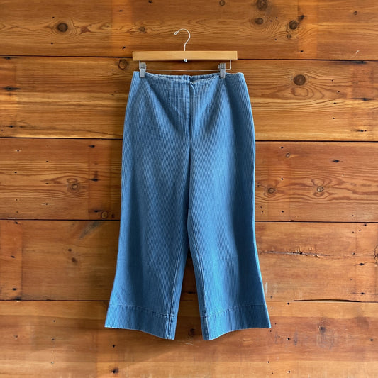6 - Caron Callahan Blue Texture Stitched Denim Cropped Jeans 0410KB