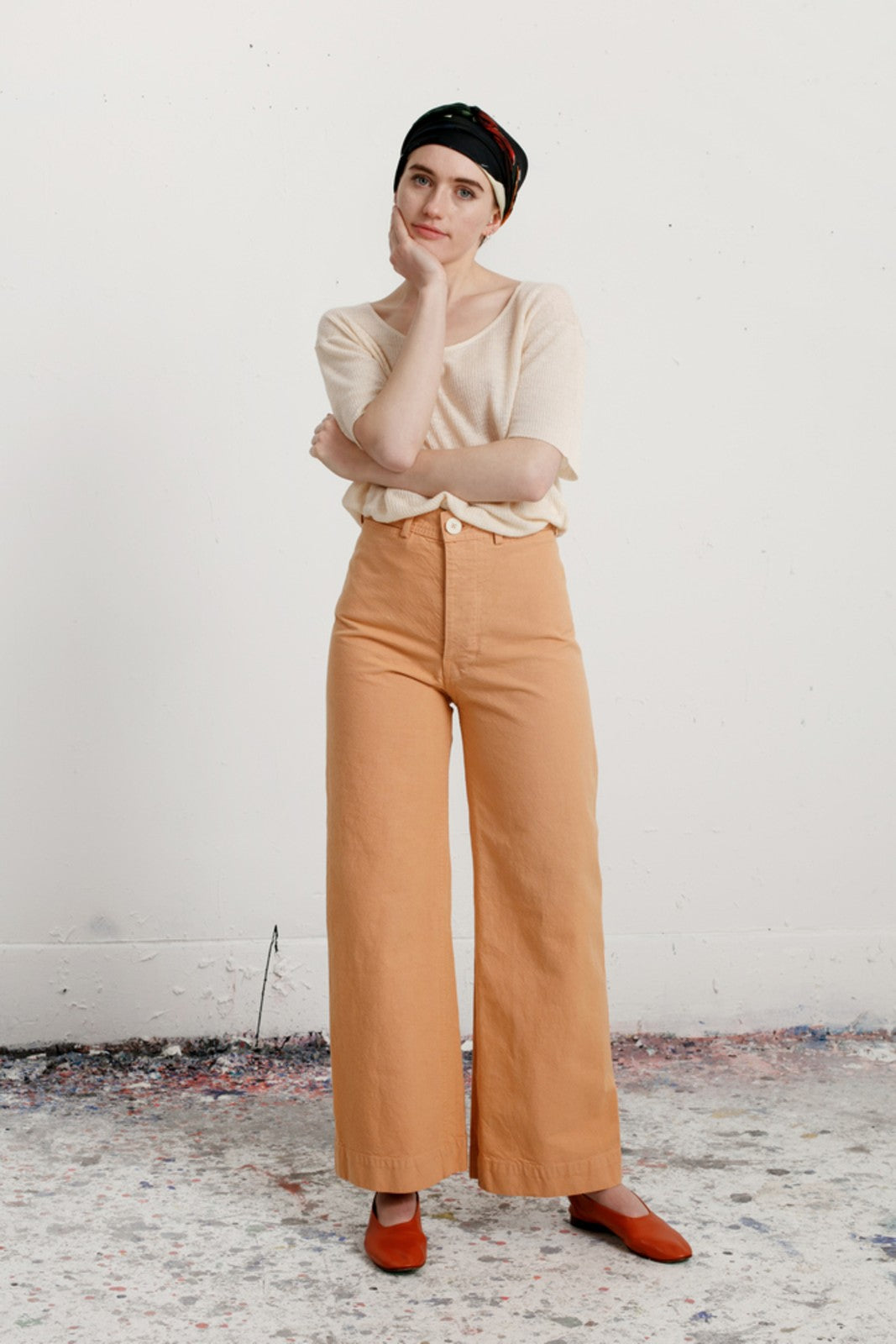Jesse Kamm Peach Orange High Waisted Full Length Sailor Pants - Size L - 0611AJ
