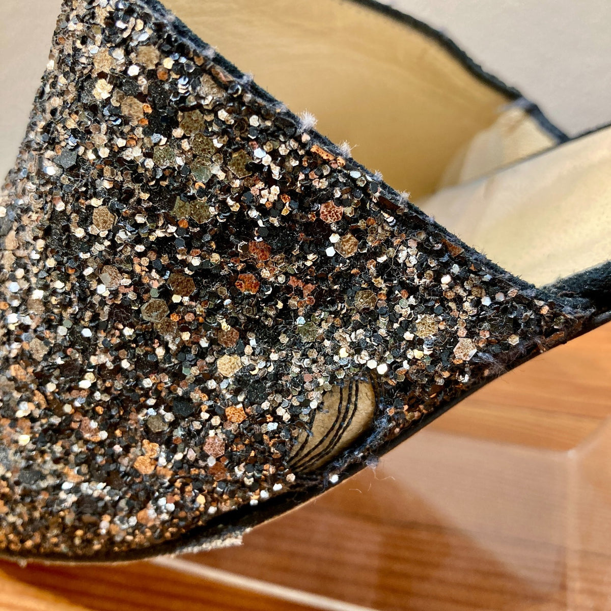 Jimmy Choo Black Coarse Glitter Globe D'Orsay Suede Flats - 37.5 / 7.5 - 0907LR