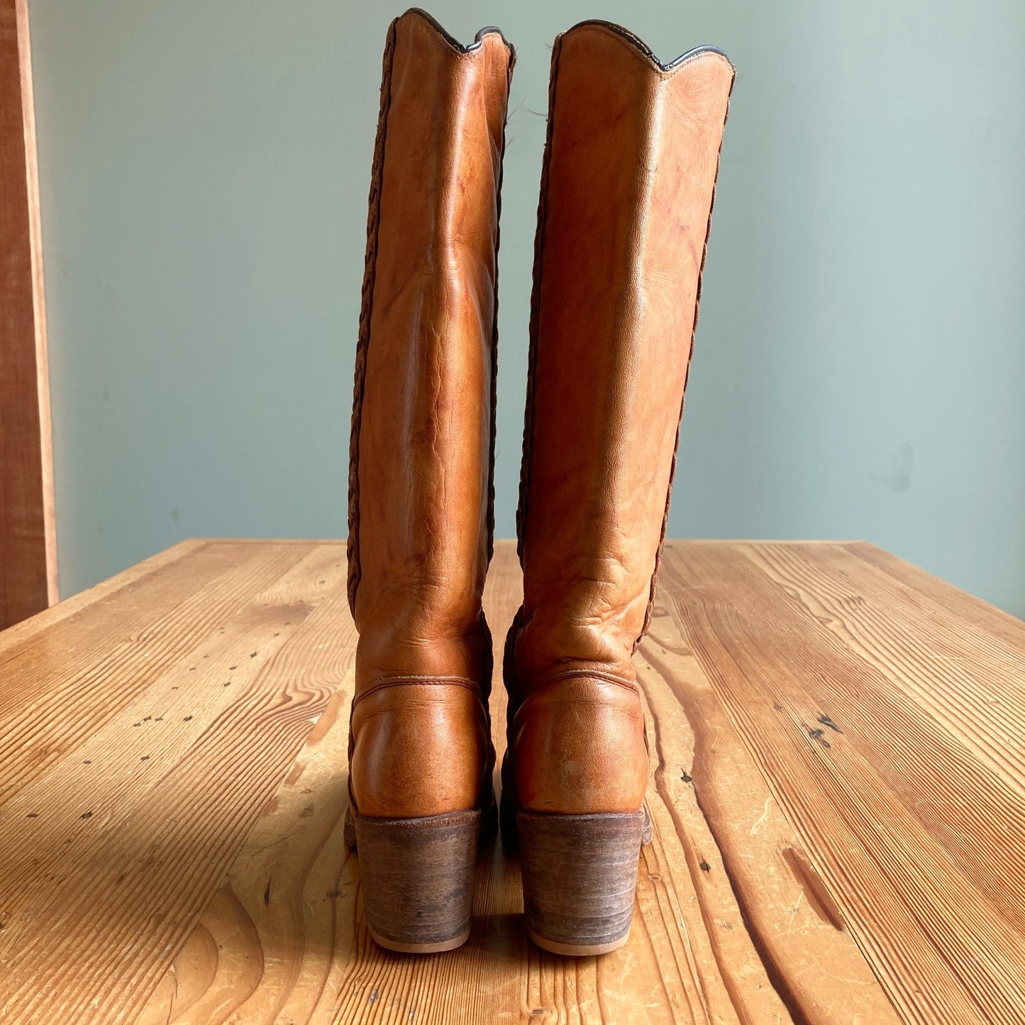 Miss Capezio Vintage 70s Brown Leather Braided Campus Boots - Size 6.5 - 0312IG
