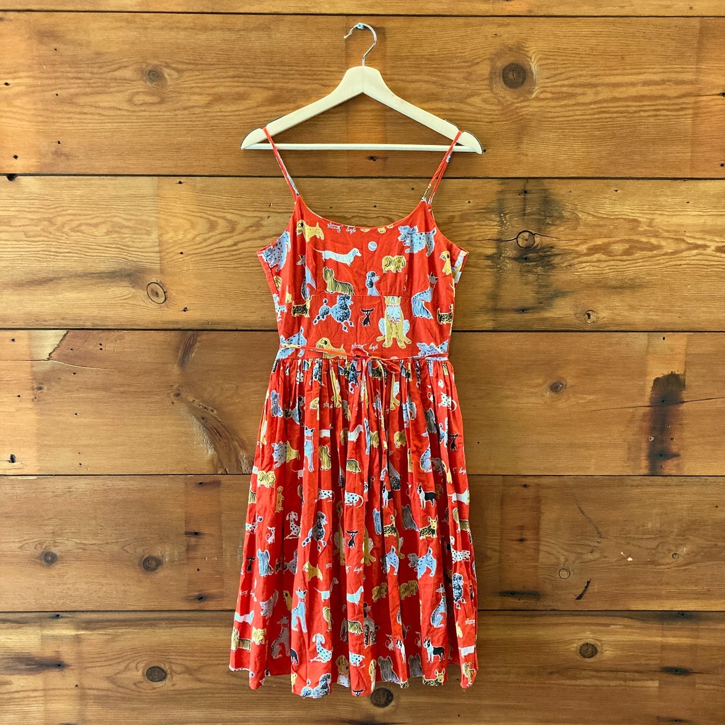 Bernie Dexter Red Puppy Dog Print Fit & Flare Sleeveless Dress - Size S - 0621AS