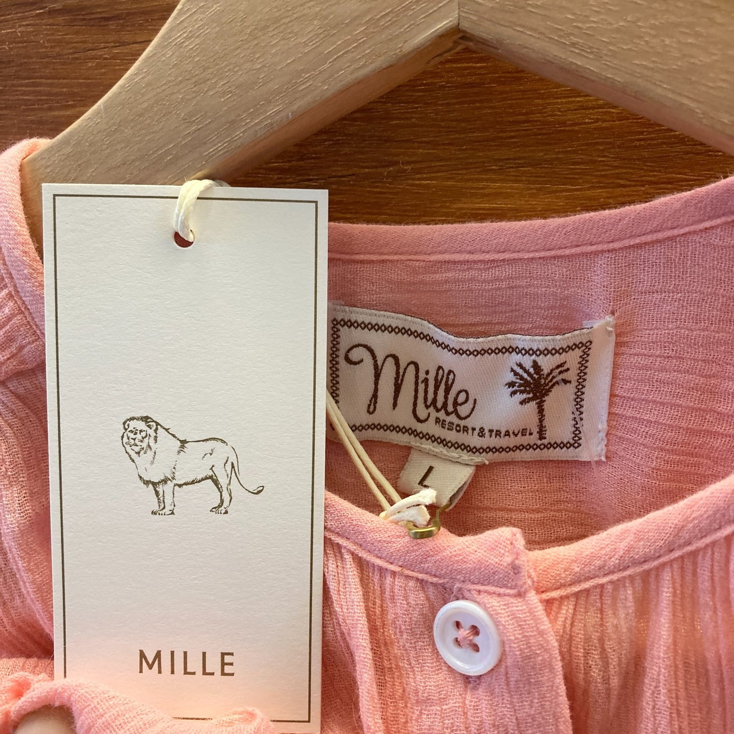 L - Millie Resort & Travel Melon Pink NEW $138 Florian Top Shirt 0416JW