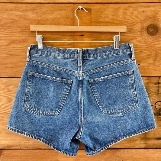 AGOLDE Medium Blue Denim Parker Long Button Fly Jean Shorts - Size 27 - 1125KG