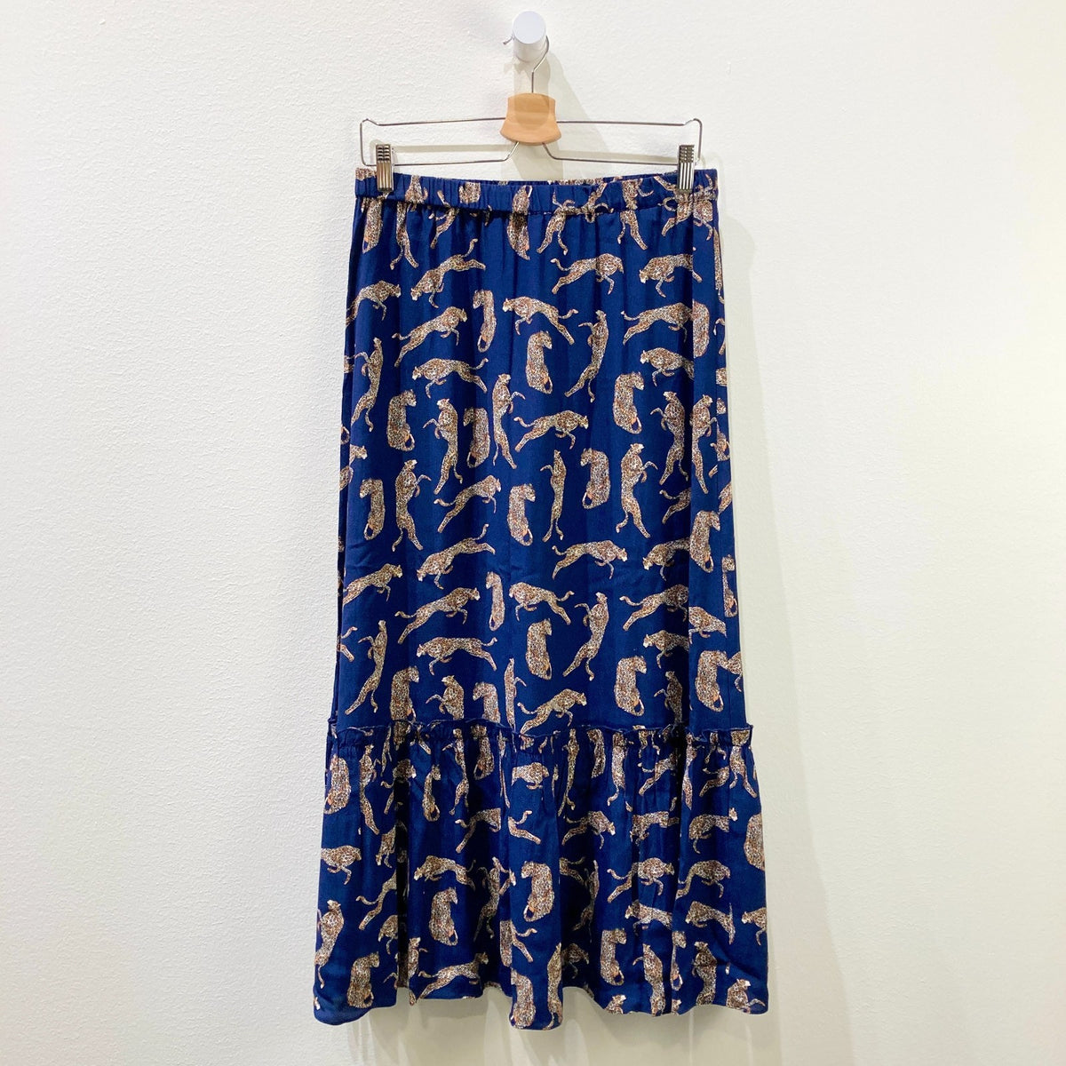Just Female $120 Navy Blue Leopard Print Wells Maxi Skirt - Sz L - NEW - 0507AH