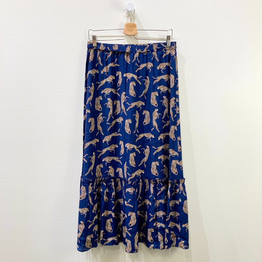 Just Female $120 Navy Blue Leopard Print Wells Maxi Skirt - Sz L - NEW - 0507AH