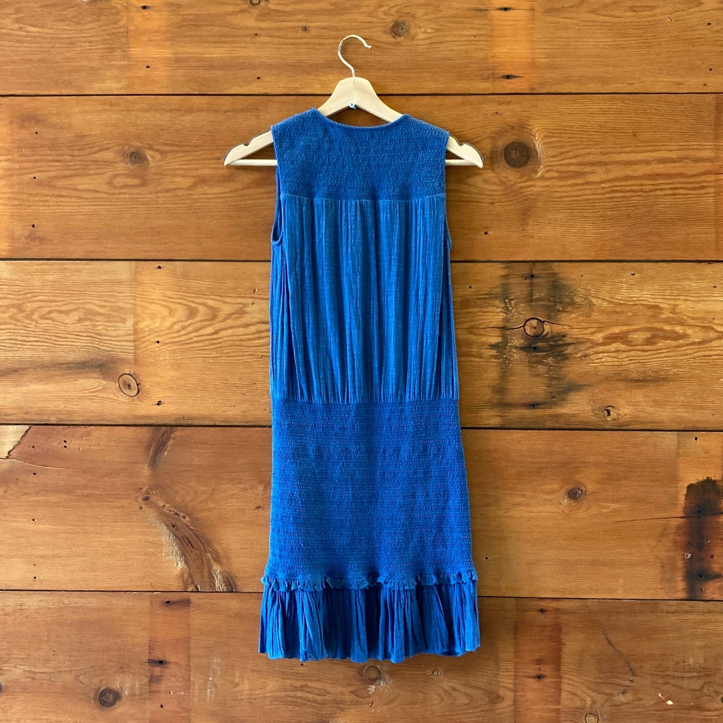 XS - Veronica Beard Blue Sleeveless V-Neck Smocked Cox Mini Dress 0508DK
